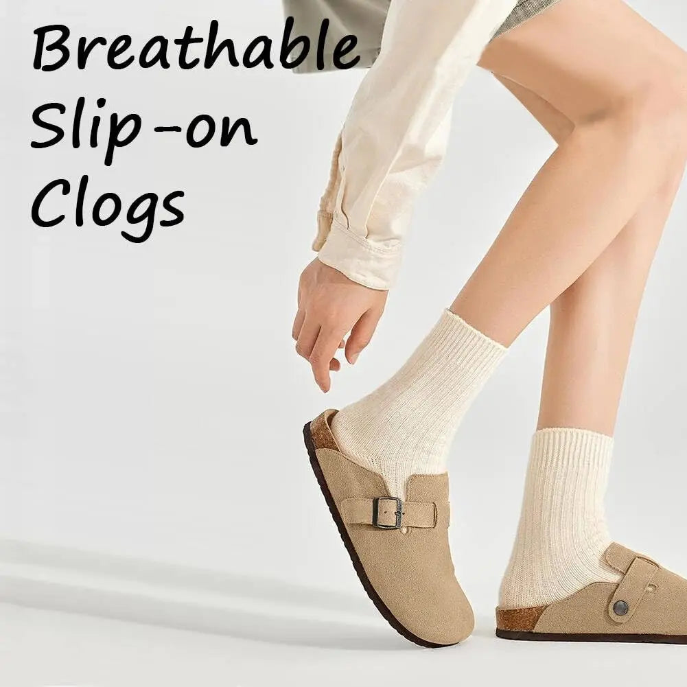 Suede Mules Slippers, Anti-Slip Outdoor Clogs with Arch Support