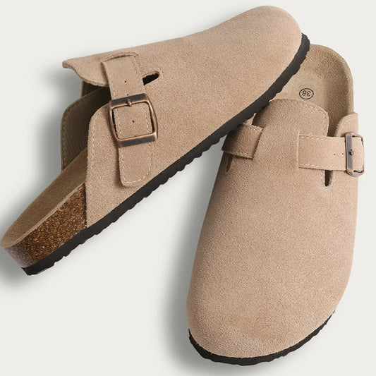 Suede Mules Slippers, Anti-Slip Outdoor Clogs with Arch Support